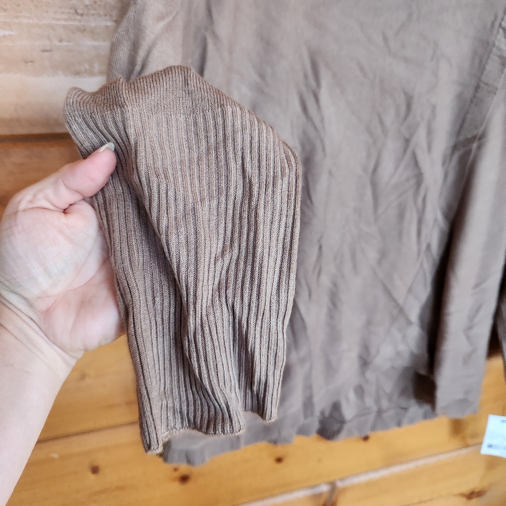 NY Collection 💜 NWT Draped Cowl Neck Sweater Pullover‎ Top Mocha Brown Ribbed L - Picture 3 of 12